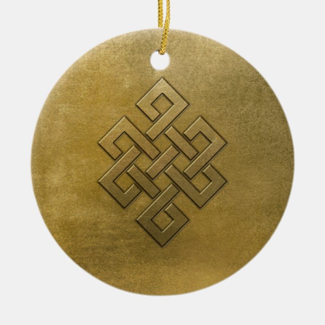 Goldener prägeartiger endloser Knoten Keramikornament (Vorne)