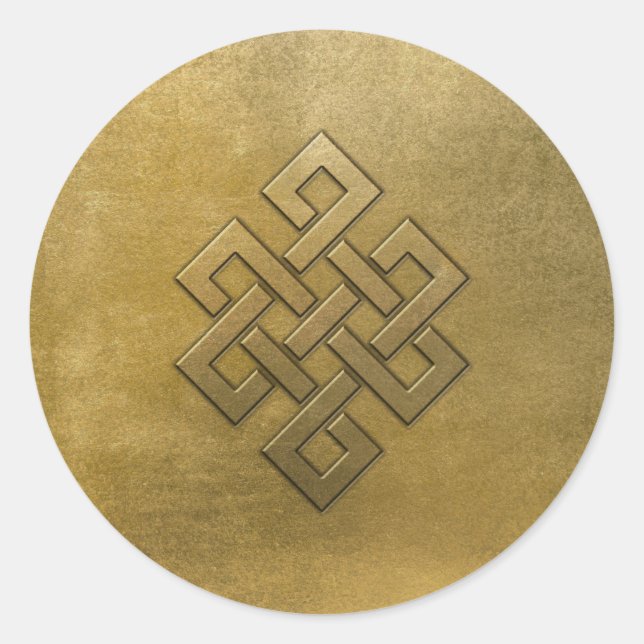 Goldener prägeartiger endloser Knoten Runder Aufkleber (Vorderseite)