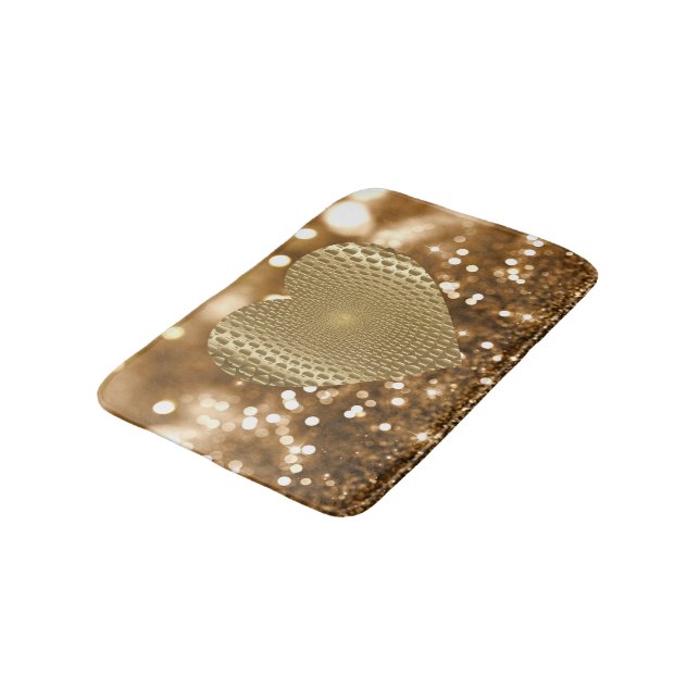Goldener prismatischer Herz Bokeh Imitat-Glitzer Badematte (Schrägansicht)