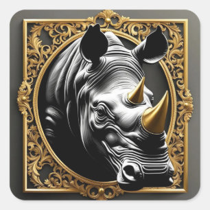 Goldener Rahmen aus schwarzem Nashorn Quadratischer Aufkleber
