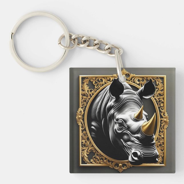 Goldener Rahmen aus schwarzem Nashorn Schlüsselanhänger (Vorderseite)