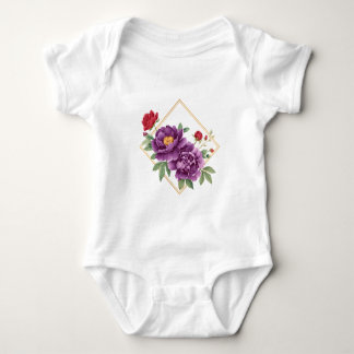 Goldener Rahmen – Lila und Rotes Florales Kinder T Baby Strampler
