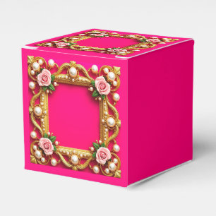 Goldener Rahmen mit eleganten Rose und Perlen Geschenkschachtel