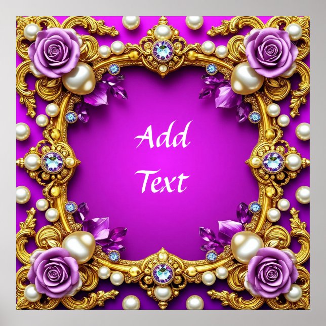 Goldener Rahmen mit eleganten Rose und Perlen Poster (Vorne)