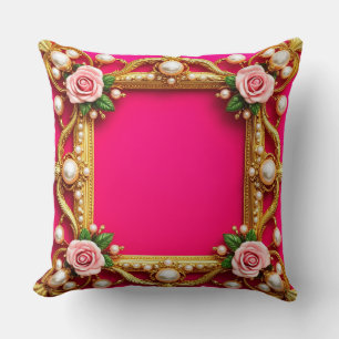 Goldener Rahmen mit eleganten Rosen und Perlen Kissen