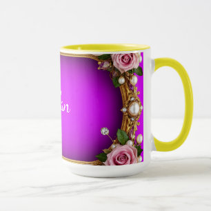 Goldener Rahmen mit eleganten Rosen und Perlen Tasse