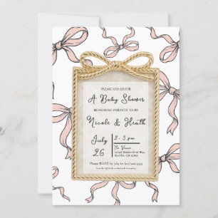 Goldener Rahmen mit rosa Schleife Baby Shower Einladung