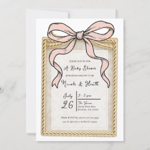 Goldener Rahmen mit rosa Schleife Baby Shower Einladung
