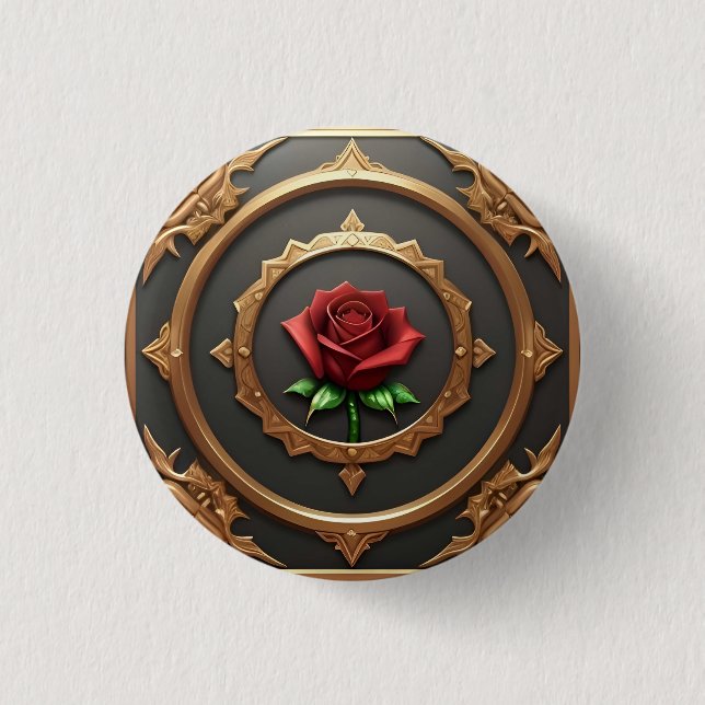 Goldener Rahmen mit Rote Rose Button (Vorderseite)