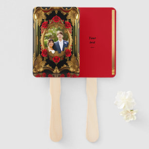 Goldener Rahmen mit rote Rosen, Hochzeitsprogramm Fächer