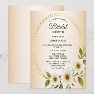 Goldener Rahmen Weiße Florale Pfirsich Brautparty Einladung