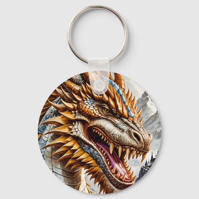 Goldener realistischer Drache Schlüsselanhänger (Vorderseite)