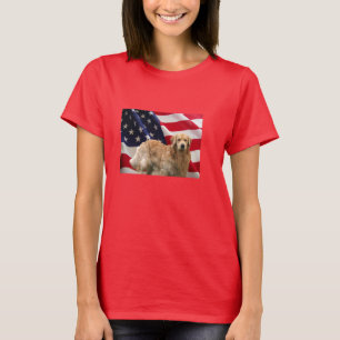 Goldener Retriever-amerikanische Flaggen-T - Shirt