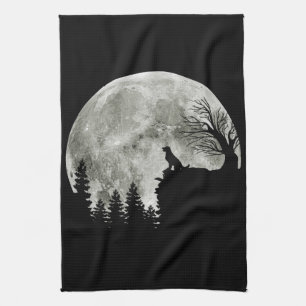 Goldener Retriever auf dem heiligen Halloween-Mond Geschirrtuch
