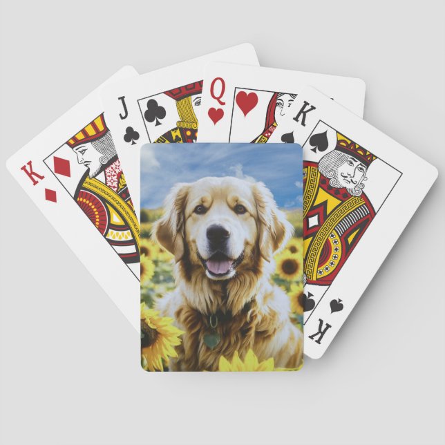 Goldener Retriever auf dem Sonnenblumenfeld Spielkarten (Rückseite)
