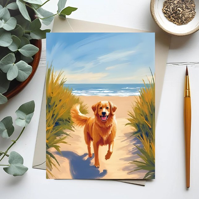 Goldener Retriever Beach Pfad | Ocean Dog Pet Postkarte (Von Creator hochgeladen)