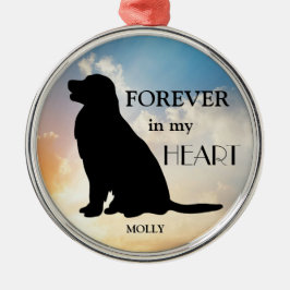 Goldener Retriever-ErinnerungsName-Silhouette Silbernes Ornament