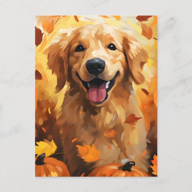 Goldener Retriever Herbst Erntedank Postkarte (Vorderseite)