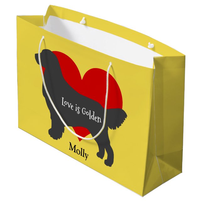 Goldener Retriever-HundeSilhouette-Liebe ist- Große Geschenktüte (Rückseite Schrägansicht)