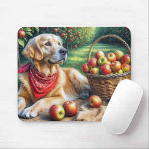 Goldener Retriever im Apfelgarten Mousepad