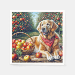 Goldener Retriever im Apfelgarten Serviette