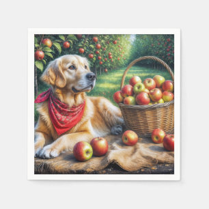Goldener Retriever im Apfelgarten Serviette