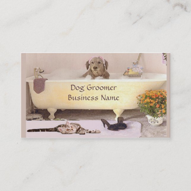 Goldener Retriever im Bath Cat Tub Groomer-Geschäf Visitenkarte (Vorderseite)