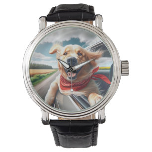 Goldener Retriever im Fenster des Autos Armbanduhr