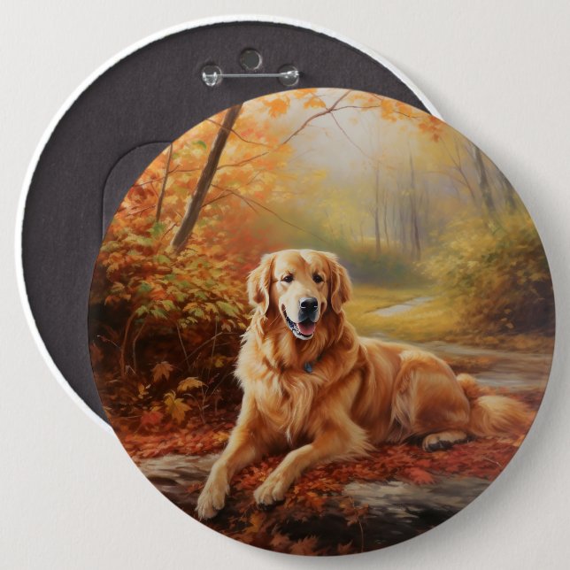 Goldener Retriever im Herbst Leaves Inspiriert Button (Vorne & Hinten)