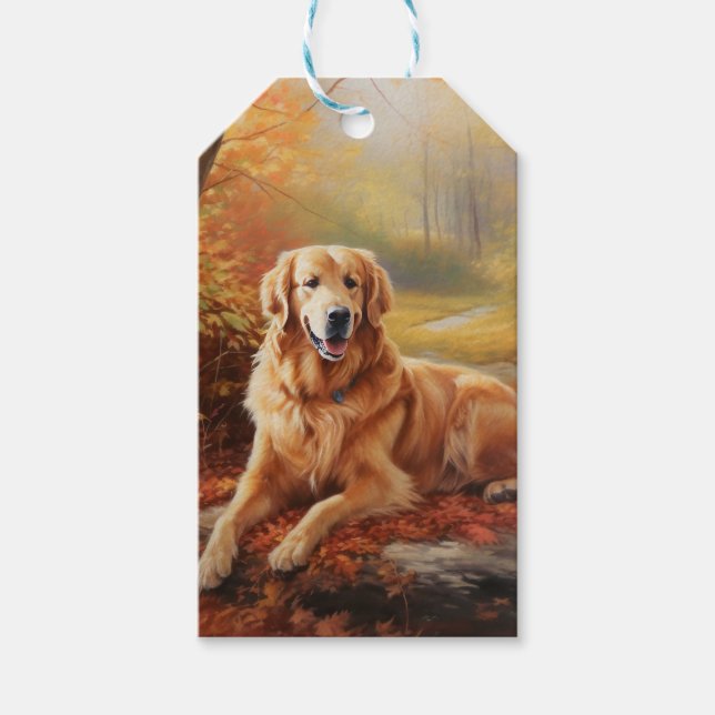Goldener Retriever im Herbst Leaves Inspiriert Geschenkanhänger (Vorderseite)