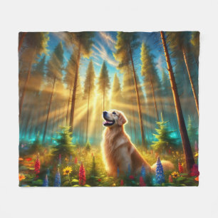 Goldener Retriever im verzauberten Wald Fleecedecke