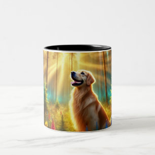 Goldener Retriever im verzauberten Wald Zweifarbige Tasse