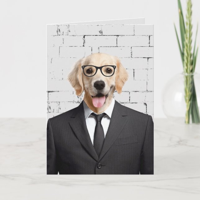 Goldener Retriever in Anzug und Brille Karte (Vorderseite)