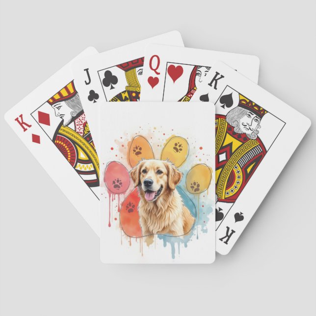 Goldener Retriever in Aquarellfarben Printwerbung Spielkarten (Rückseite)