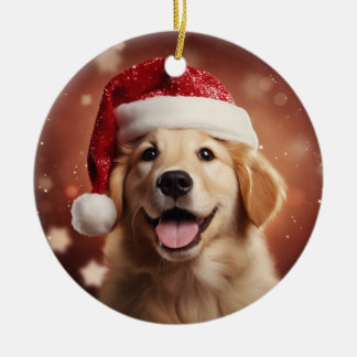 Goldener Retriever in der Weihnachtsmannmütze Keramik Ornament