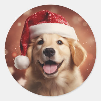 Goldener Retriever in der Weihnachtsmannmütze Runder Aufkleber