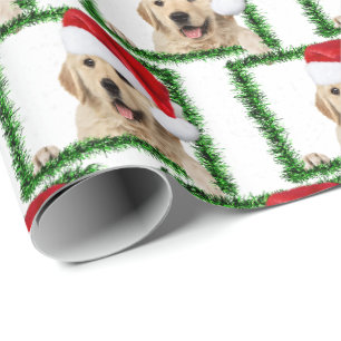 Goldener Retriever in grünem Rahmen Geschenkpapier