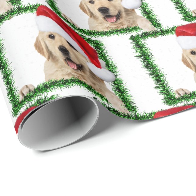 Goldener Retriever in grünem Rahmen Geschenkpapier (Rolleneckpunkt)