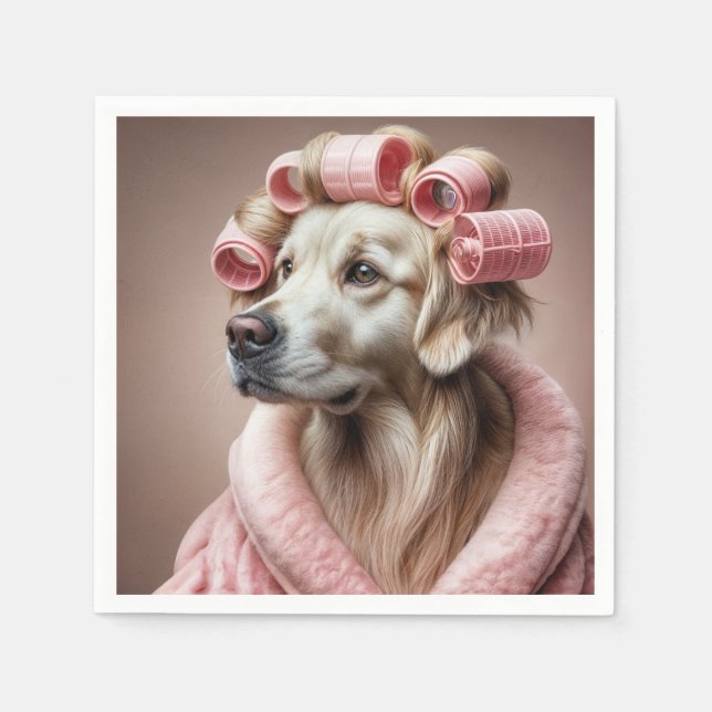 Goldener Retriever in rosafarbenen Haarburtern Serviette (Vorderseite)