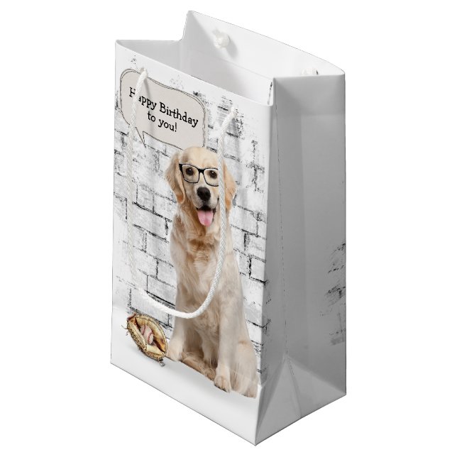 Goldener Retriever mit Baseball und Handschuh Kleine Geschenktüte (Vorderseite Schrägansicht)