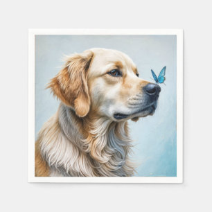 Goldener Retriever mit blauem Schmetterling Serviette