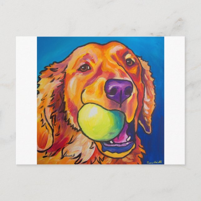 Goldener Retriever mit Kugel Postkarte (Vorderseite)