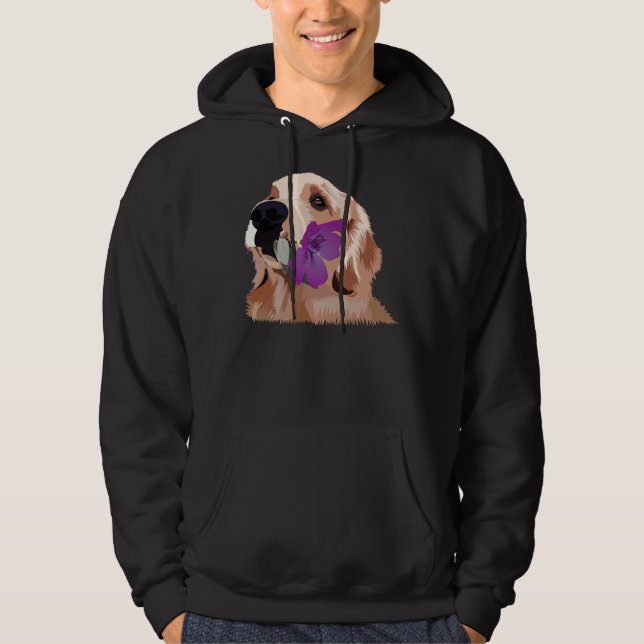 Goldener Retriever mit Lila Blume Hoodie (Vorderseite)