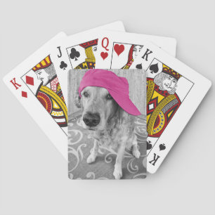 Goldener Retriever mit rosa Baseballkappe Spielkarten