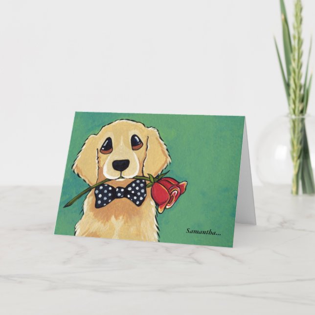Goldener Retriever mit Rose | danken Ihnen zu Dankeskarte (Vorderseite)
