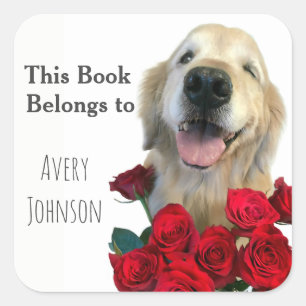 Goldener Retriever mit Rose Personalisiertes Buchz Quadratischer Aufkleber