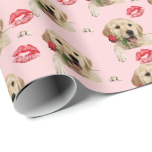 Goldener Retriever mit Rose und Küssen Geschenkpapier