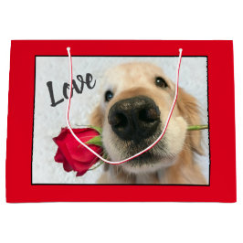 Goldener Retriever mit Rote Rosevalentine-Liebe Große Geschenktüte