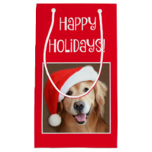 Goldener Retriever mit roter Weihnachtsmannmütze