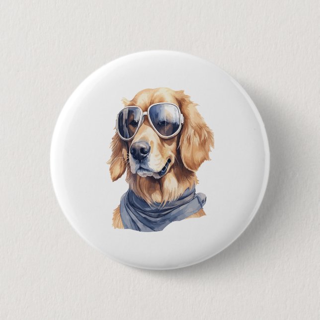 Goldener Retriever mit Sonnenbrille Button (Vorderseite)